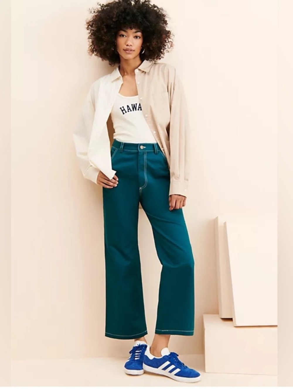 Anthropologie Rolla’s‎ Carpenter Drill Emerald Cotton Wide-Leg Utility Pants